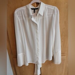 Elegant WHBM Blouse with Pleated Sleeves and tie